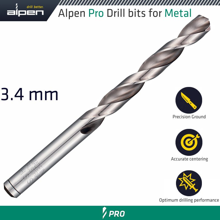 (image for) Alpen Pro Hss Drill Din 338 Rn 135 With Split Point 3.4mm Bulk