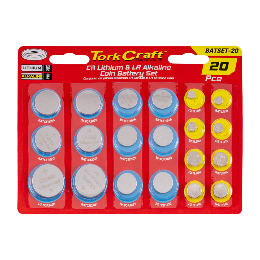 (image for) Coin Battery Set 20pc Lr Alkaline 8pc & Cr Lithium 12pc