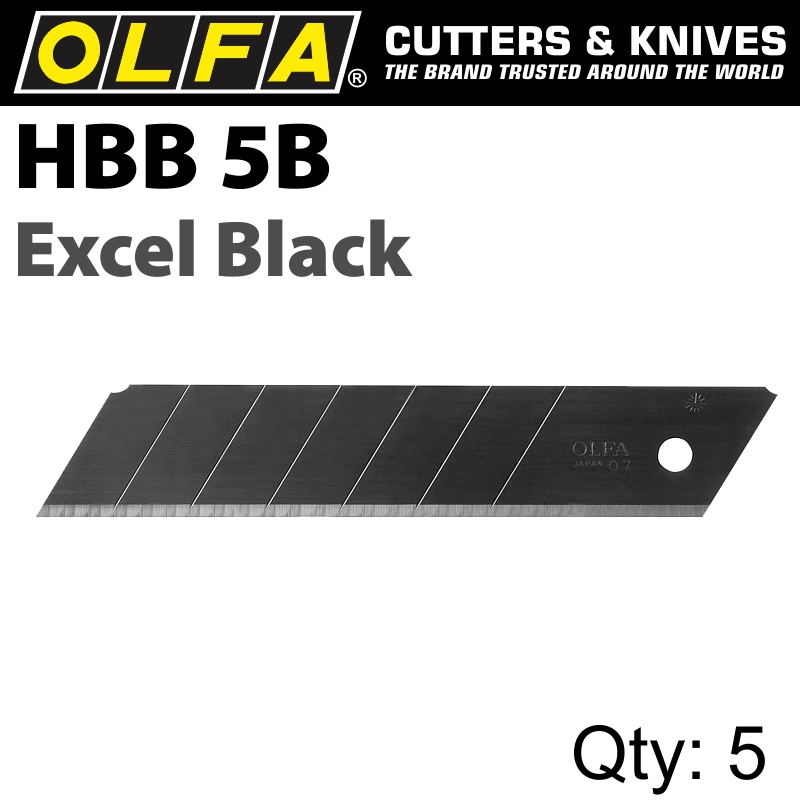 (image for) Olfa Blades Excel Black 5pk Ultra Sharp For H1; Nh1; Xh1 Cutters 25mm