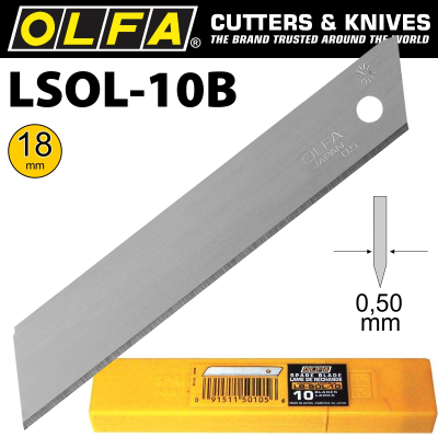 (image for) Olfa Blades 18mm Non Segmented Solid 10pk