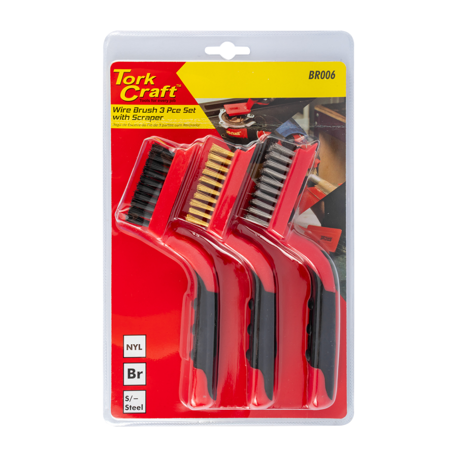 (image for) Soft Grip Wide Brush Set Brass Stainless Nylon In Blister Tcw