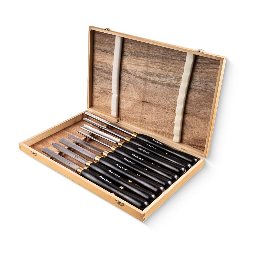 (image for) Chisel Set Wood Turning Hss 8 Piece Wooden Case
