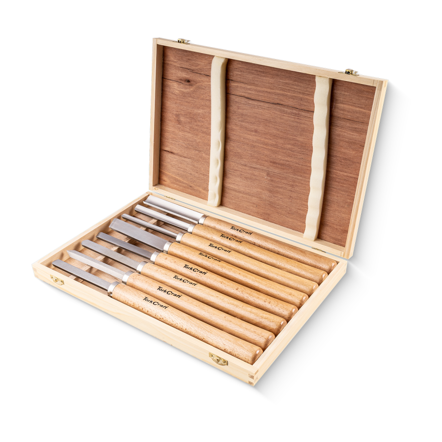 (image for) Chisel Set Wood Turning 8 Piece Std Wooden Case