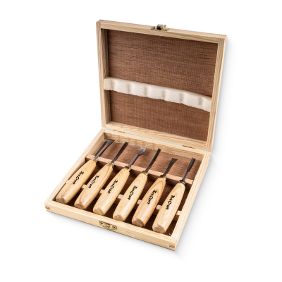 (image for) Chisel Set Wood Carving 6 Piece Wooden Box