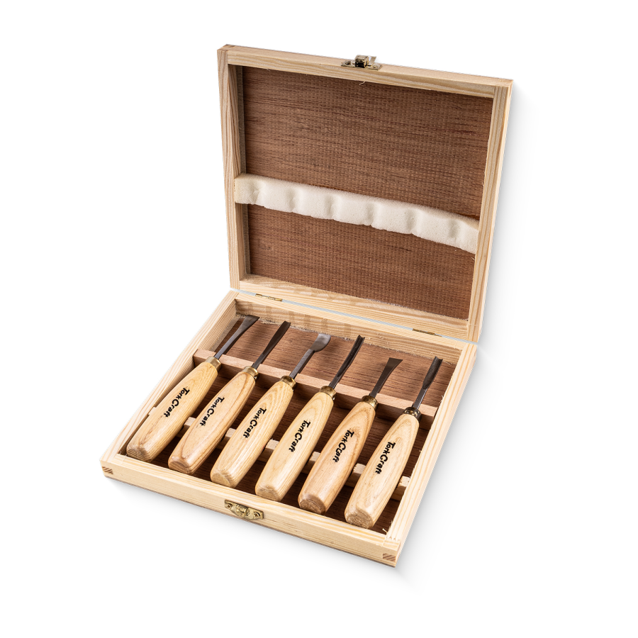 (image for) Chisel Set Wood Carving 6 Piece Wooden Box