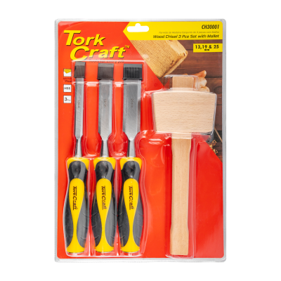 (image for) Chisel Set Wood 3 Piece Plus Wooden Mallet Blister
