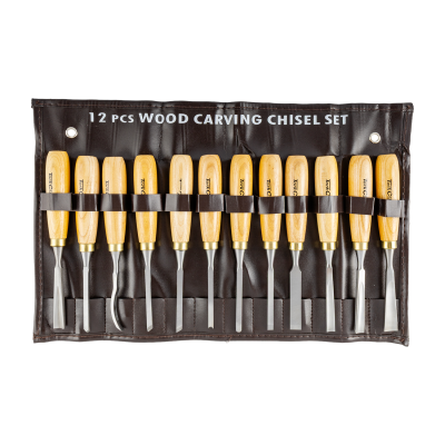 (image for) Chisel Set Wood Carving 12piece In Leather Pouch
