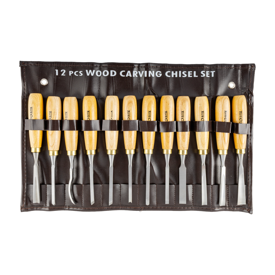 (image for) Chisel Set Wood Carving 12piece In Leather Pouch