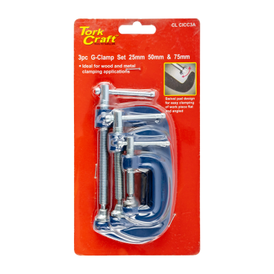 (image for) Clamp G 3 Piece 25 50 & 75 Mm Set 1 2 & 3' Kit