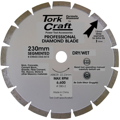(image for) Diamond Blade Segmented 230mm For Granite 12mm Deep Segments