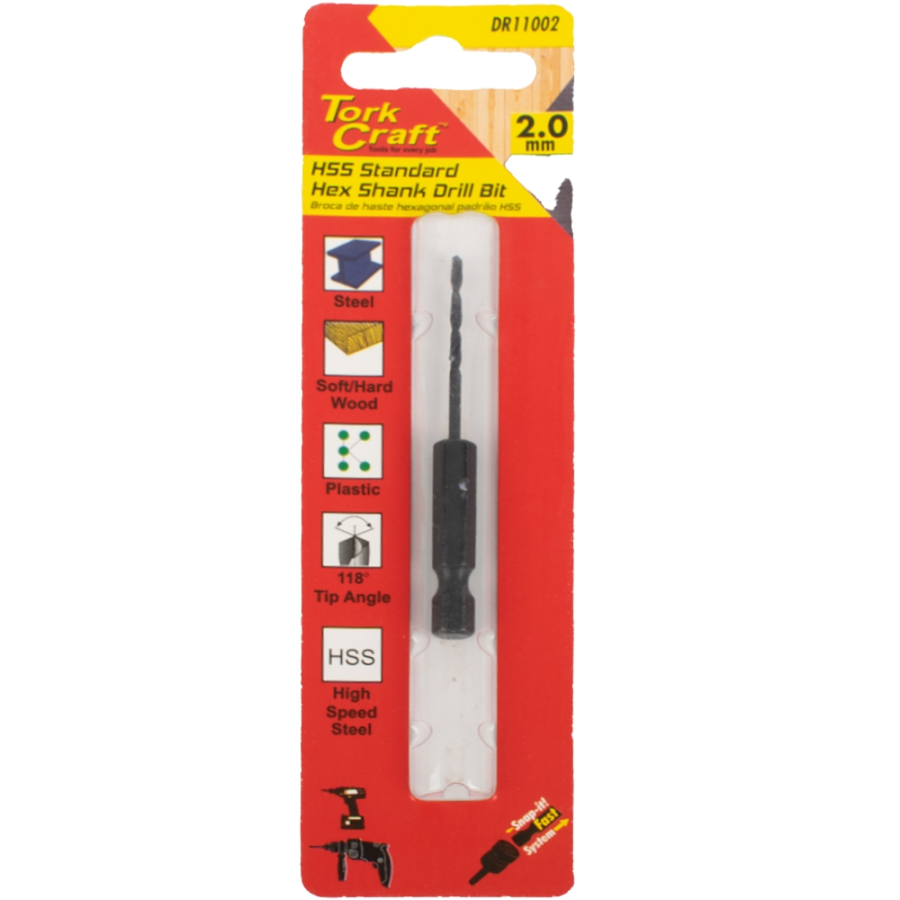 (image for) Drill Bit Hss Standard 2.0mm Hex Shank 1/card