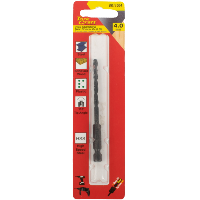 (image for) Drill Bit Hss Standard 4.0mm Hex Shank 1/card