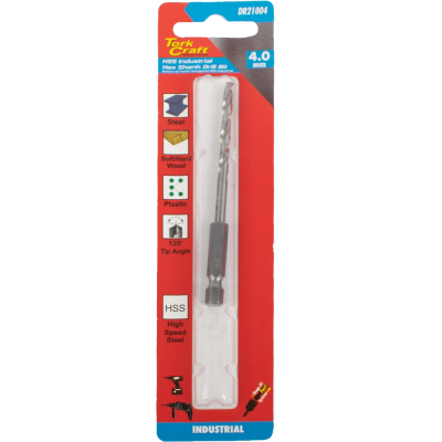 (image for) Drill Hss 4.0mm 135deg 1/card Hex Shank Industrial Bit