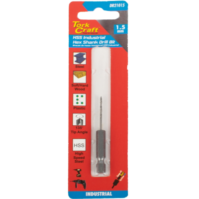 (image for) Drill Hss 1.5mm 135deg 1/card Hex Shank Industrial Bit
