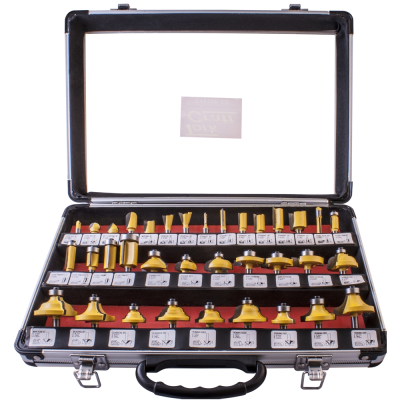 (image for) Router Bit Set 35piece Aluminium Case Glass Front 1/4 Shank