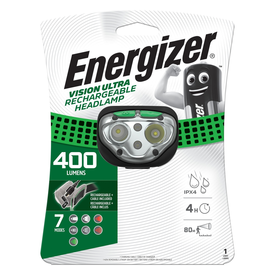 (image for) Headlight 400lumens Vision Recharge Green Energizer