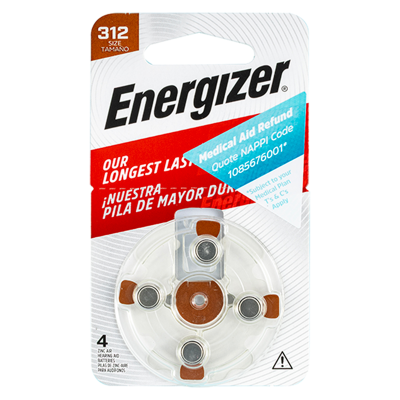 (image for) Hearing Aid Battery 312 Brown-4pack Zinc Air Energizer