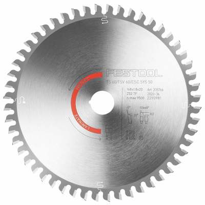 (image for) Festool HW 168x1,8x20 TF52 L LAMINATE/HPL Saw Blade 168mm 52T