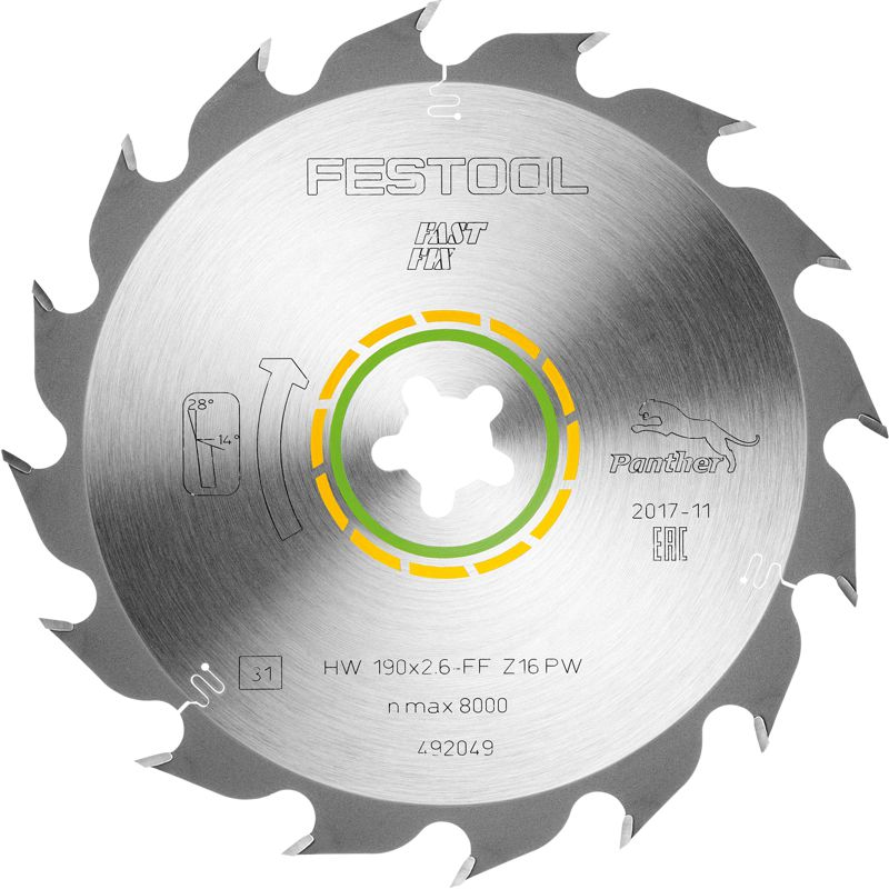 (image for) Festool HW 190x2,6 FF PW16 WOOD RIP CUT 190mm 16-Tooth Saw Blade