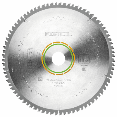 (image for) Festool HW 260x2,5x30 W80 Wood Fine Cut Saw Blade 260mm 80T