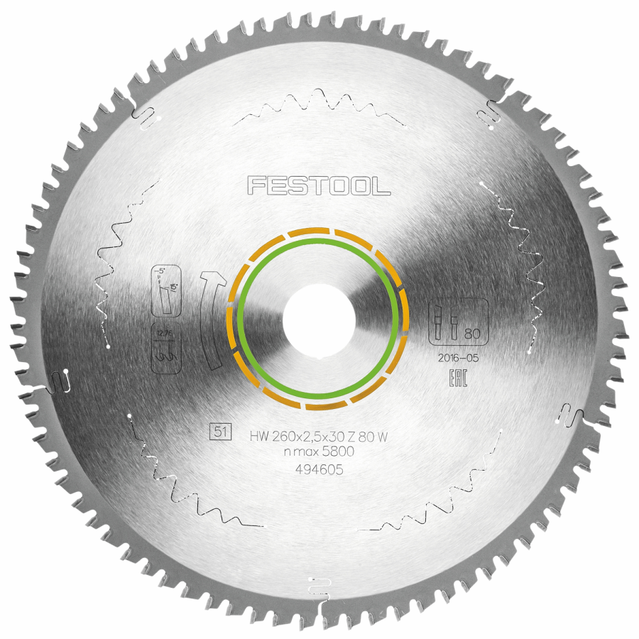(image for) Festool HW 260x2,5x30 W80 Wood Fine Cut Saw Blade 260mm 80T