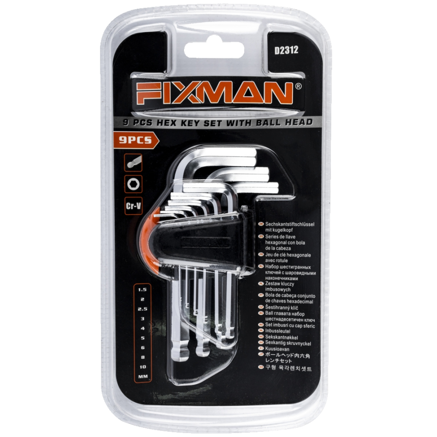 (image for) Fixman Hex Key Metric W/ball Head 9pce 1.5-10mm