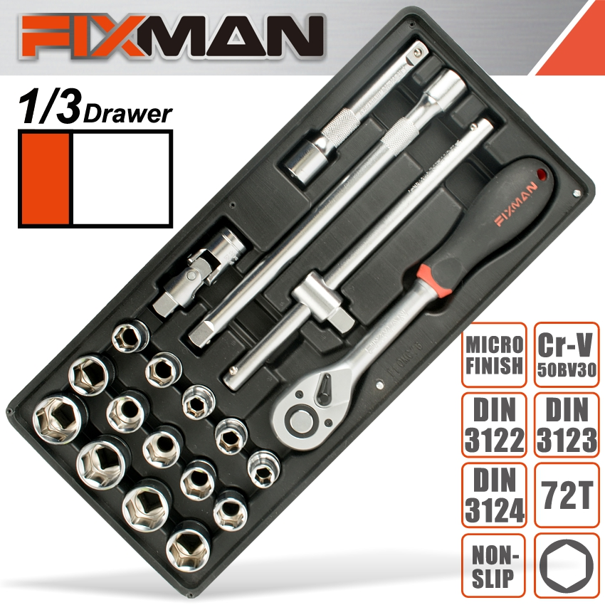 (image for) Fixman 19-pc 1/2' Dr.sockets & Accessories