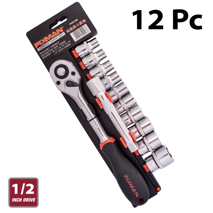 (image for) Fixman 12-pc 1/2' Dr. Socket & Ratchet Set