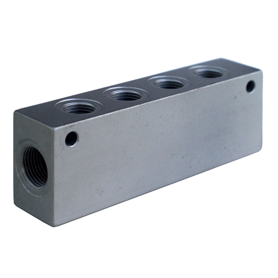 (image for) Manifold Block X4 1/4' Ports On Top X2 3/8' Ports On The Sides