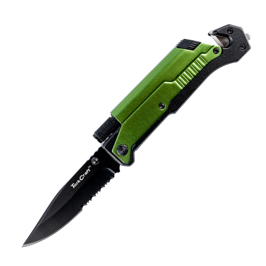 (image for) Knife Survival Green With Led Light & Fire Starter In Double Blister