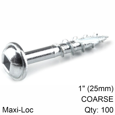 (image for) Kreg Zinc Pocket Hole Screws 25mm 1.00' #8 Coarse Thread Mx Loc 100ct