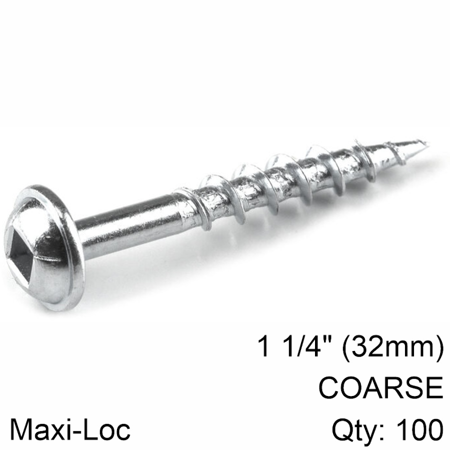 (image for) Kreg Zinc Pocket Hole Screws 32mm 1.25' #8 Coarse Thread Mx Loc 100ct