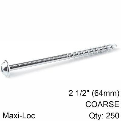(image for) Kreg Zinc Pocket Hole Screws 64mm 2.50' #8 Coarse Thread Mx Loc 250ct