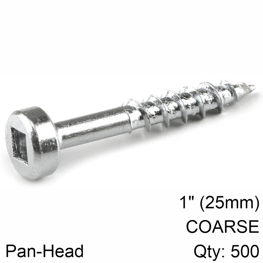(image for) Kreg Zinc Pocket Hole Screws 25mm 1.00' #7 Coarse Thread Pan Head 500c