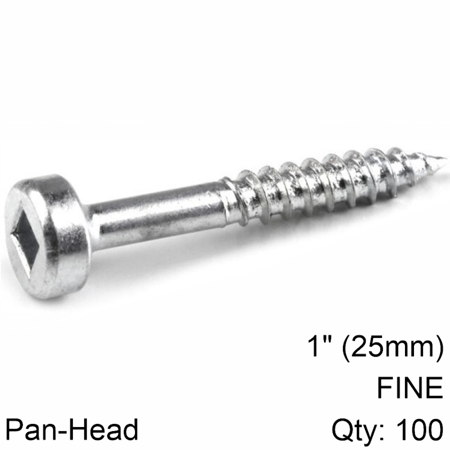 (image for) Kreg Zinc Pocket Hole Screws 25mm 1.00' #6 Fine Thread Pan Head 100ct