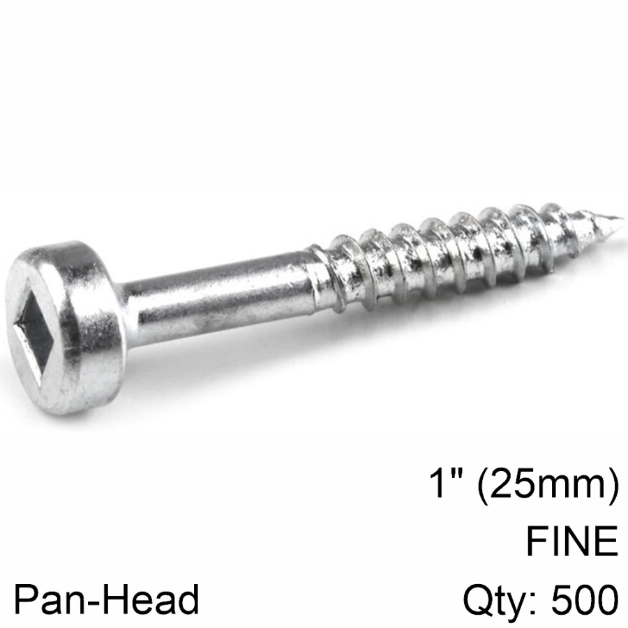 (image for) Kreg Zinc Pocket Hole Screws 25mm 1.00' #6 Fine Thread Pan Head 500ct