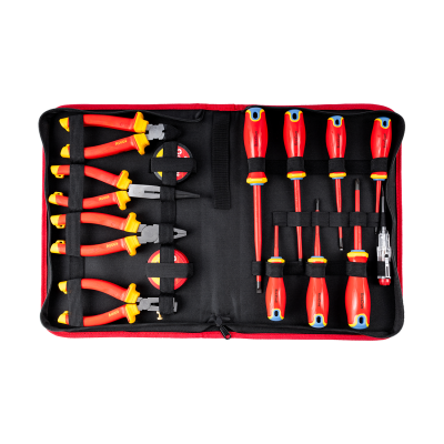(image for) 14pc Screwdriver Ph Sl & Pliers Set Electricians Insulated Vde In Case