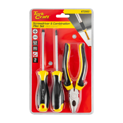 (image for) 3pc Screwdriver Sl5x100mm & Ph2x100mm & 160mm Combination Plier