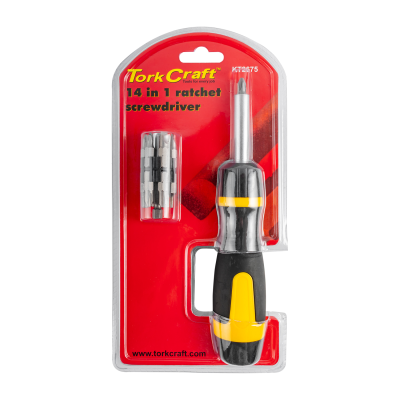 (image for) Tork Craft 14-in-1 Ratchet Screwdriver with 13 Insert Bits and 60mm Bit Holder