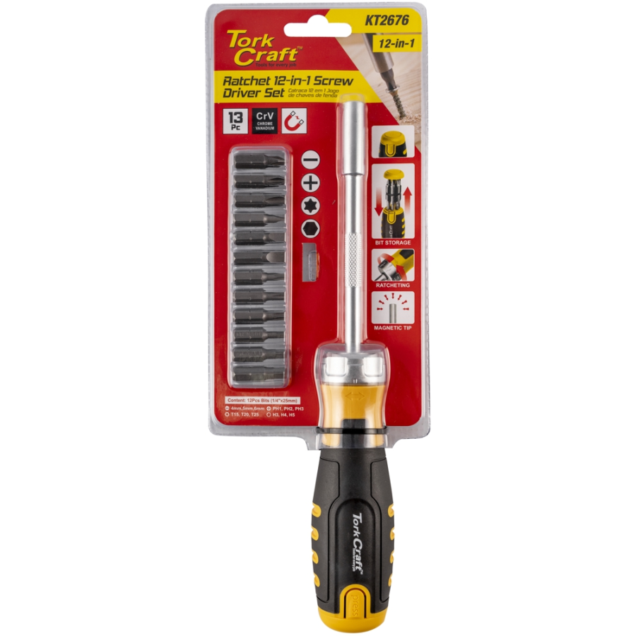 (image for) Ratchet S/ Driver Set 12-in-1 12pc Bits 1pc Driver