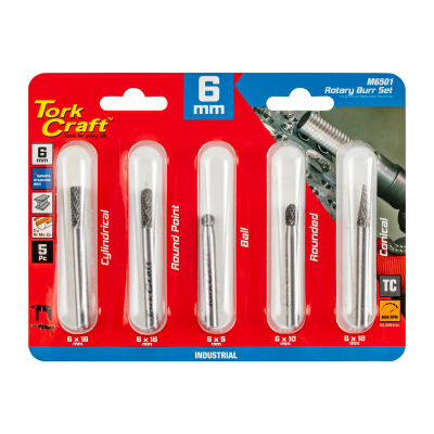 (image for) Rotary Burr Set 5 Pc Asstd 6mm Dia Tungsten