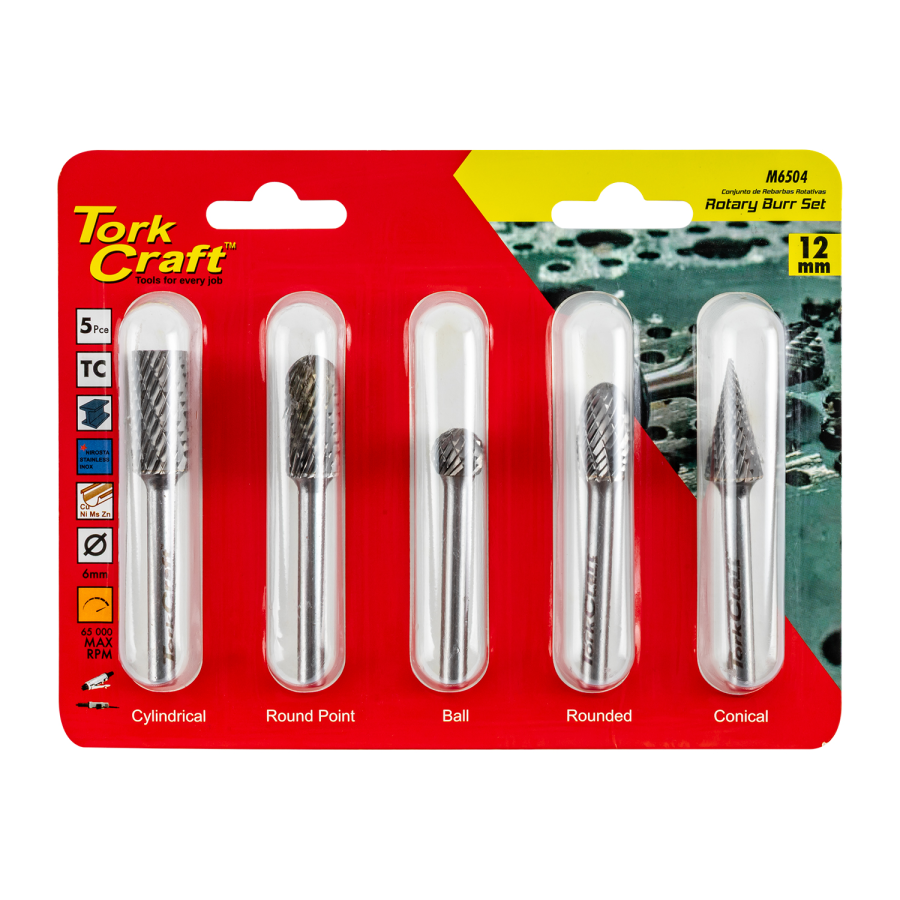 (image for) Rotary Burr Set 5 Pc Asstd 12mm Dia Tungsten