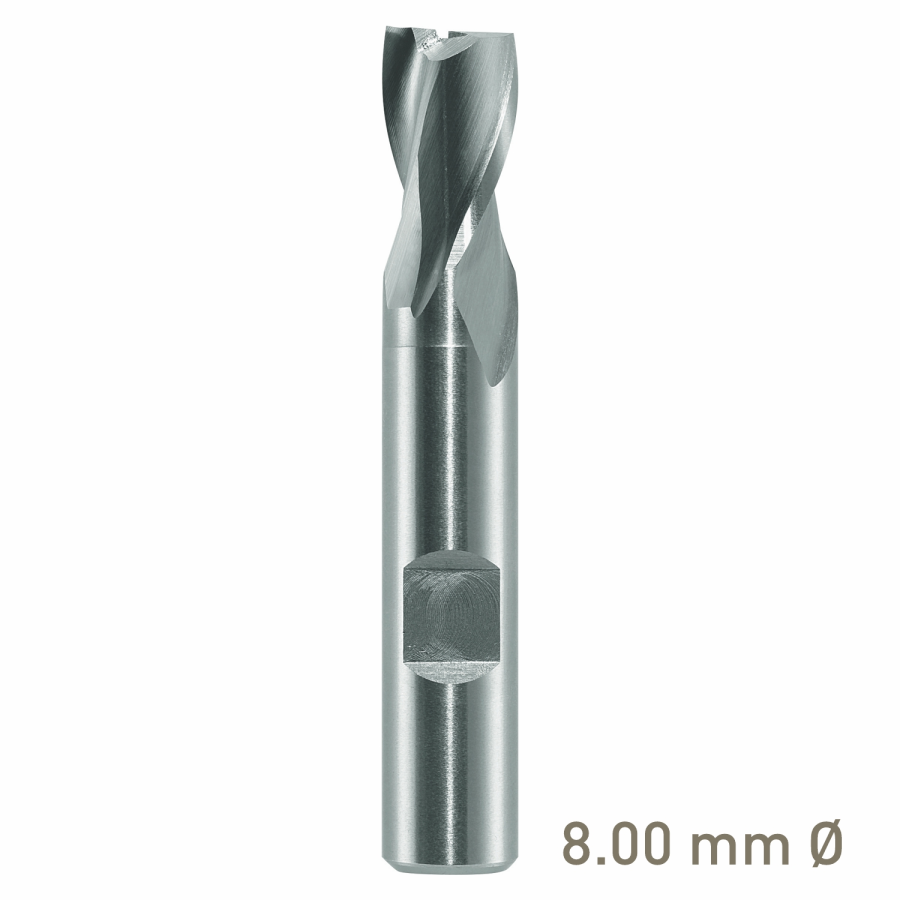 (image for) Maykestag HSS-Co8 Slot End Mill 8mm Short Series 2 Flute Centre Cutting DIN 327 D
