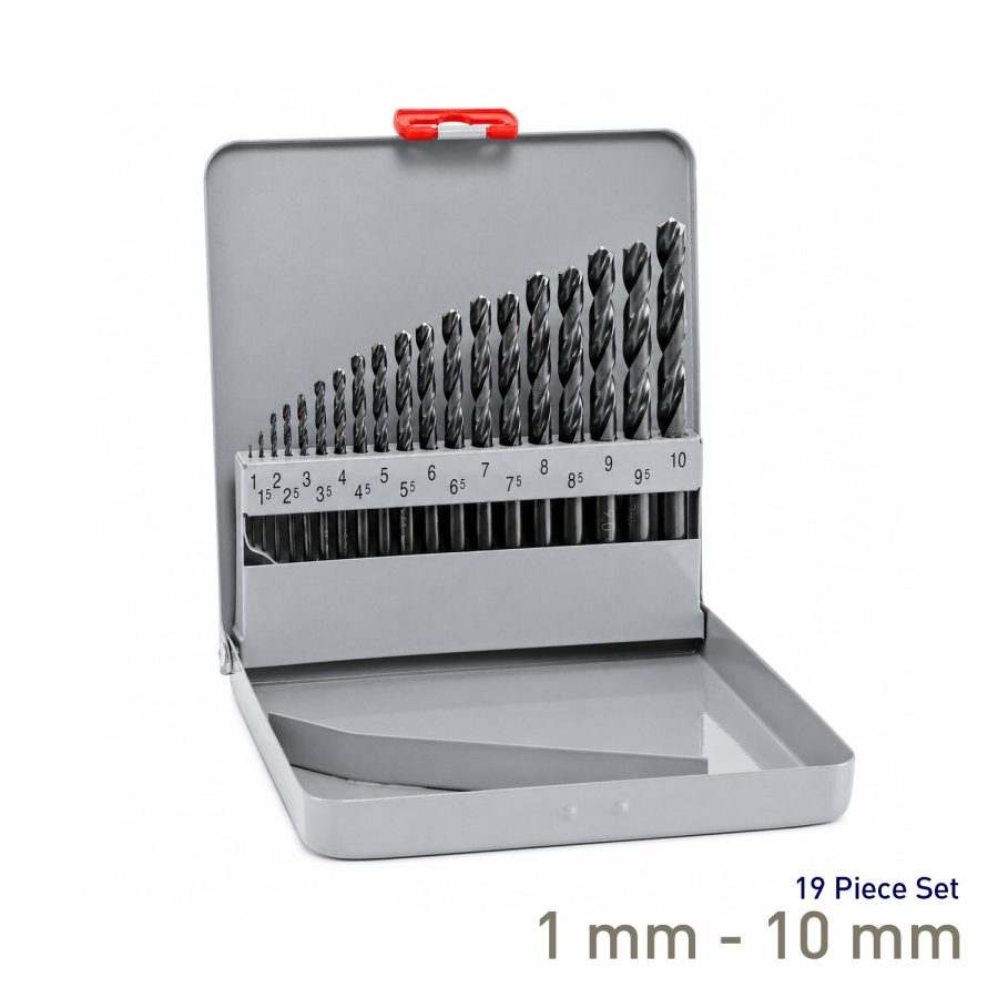 (image for) Maykestag HSS Jobber Drill Bit Set 1-10mm 19 Piece Metal Case Industrial
