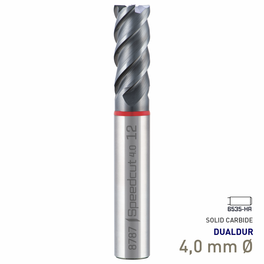 (image for) Maykestag Speedcut 4.0 Ultra Hard Steel 50-65 HRC DUALDUR HPC End Mill 4mm Long Series 4 Flute