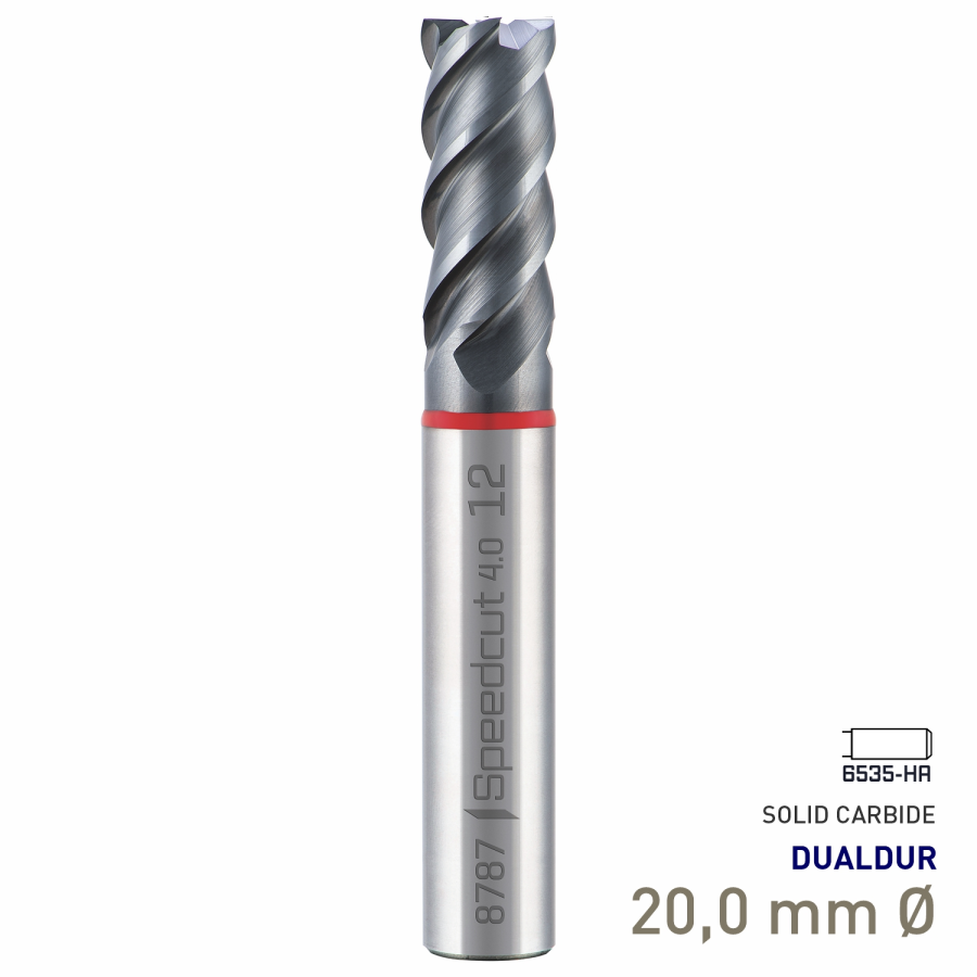 (image for) Maykestag Speedcut 4.0 Ultra Hard Steel 50-65 HRC DUALDUR HPC End Mill 20mm Long Series 4 Flute