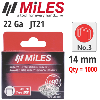 (image for) Galv Staples 22g Jt21 14mm X 1000pcs Miles No3