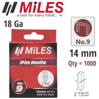 (image for) Galv Headless Pin 18g 14mm X 1000pcs Miles No9