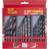 Drill Bit 3 Set Combo Wood + Masonry + Hss (image for) Drill Bit 3 Set Combo Wood + Masonry + Hss