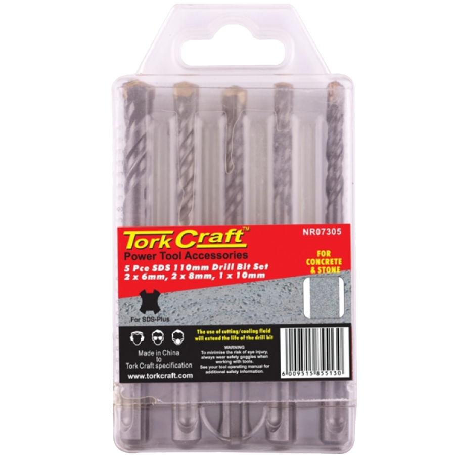 (image for) Sds 110mm Drill Bit Set 5pc 2 X6mm, 2 X 8mm, 1x10mm